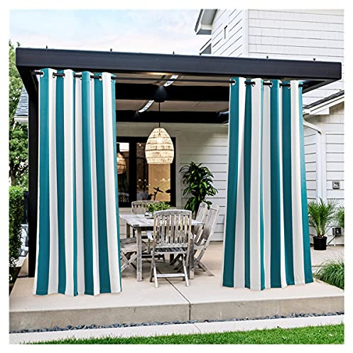 PPGE Home Rideaux Occultant de D'extérieur Impression à Rayures Rideau Exterieur Impermeable pour Pergola, Gazebo, Terrasse, Tonnelle, Patio,Rideau Isolant Thermique avec Oeillet, 1 Panneau