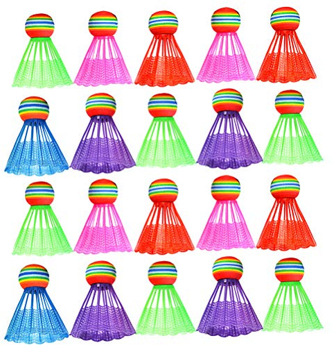 Veemoon 20 Pcs Badminton Birdies Shuttlecocks Plastic Balls, Assorted Colors Nylon Training Equipment, Indoor Outdoor Sports Family Racket Games