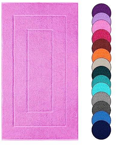 Lashuma Badematte aus 100% Baumwolle Rosa - Lotus, weicher Badevorleger 50x90 cm, Serie: London