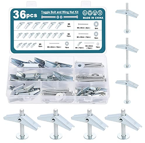 HSEAMALL 36 Stück M4 M5 M6 M8 Knebelschraube und Flügelmutter-Set für Gipskarton-Hohlwandbefestigungen, Trockenbau-Aufhängung