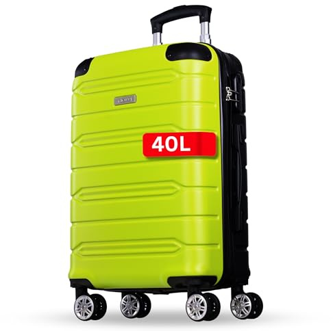 NOWI Handgepäck Koffer leicht – 40L Volumen – 8 Rollen 360° drehbar – Leichter ABS Koffer mit Zahlenschloss & Teleskopgestänge, Kabinentrolley, Handgepäckskoffer, Kabinenkoffer (Lime, M)