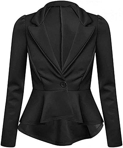 Prime fashions Peplum blazer för kvinnor – smal passform långärmad krusig kort jacka kappa, Svart, 42