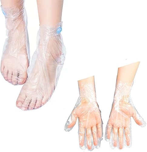 200 pezzi di cera di paraffina fodere da bagno mani e piedi usa e getta in plastica riscaldata guanti fodere per trattamenti da bagno borse con adesivo per pedicure piedi trattamento cera spa borse