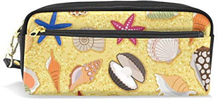 BAAROO Federmäppchen mit Sand- und Muschel-Motiv, aus Leder, tragbar, mit griffigem Griff und Ring, #979, 21x9.5x5cm