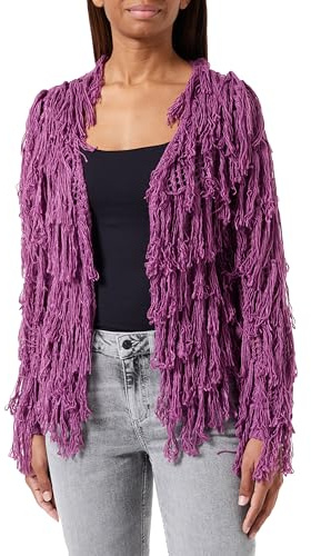 IZIA Jersey de Punto 100% acrílico Hecho a Mano para Mujer con Cuello de Ganchillo Morado Talla XS/S cárdigan
