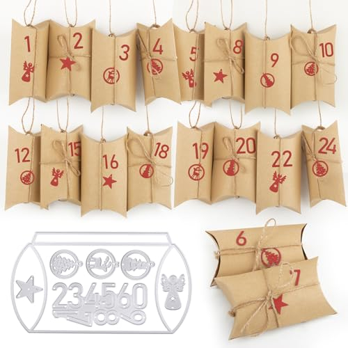 BETESSIN Stanzschablone Weihnachten Box Schachteln Stanzform Geschenkbox Weihnachten Stanze Adventskalender Boxen Zahlen Süßigkeiten Kekse Candy Boxen Cutting Dies für DIY Geschenkverpackung
