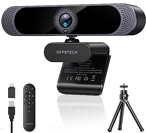 DEPSTECH 4K Webcam, Ultra HD 1/2.55'' Sony Sensor, 3x Digital Zoom, Dual Noise-Canceling Microphones, Remote Control, Auto Focus, Streaming Camera Webcam for PC, Laptop, Video Call, Zoom, Skype, Teams