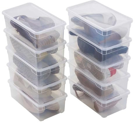 SUNDIS Clear Box, lot de 10 boîtes de rangement 5L en plastique transparent, avec couvercle, superposables et empilables, idéales pour les chaussures femmes