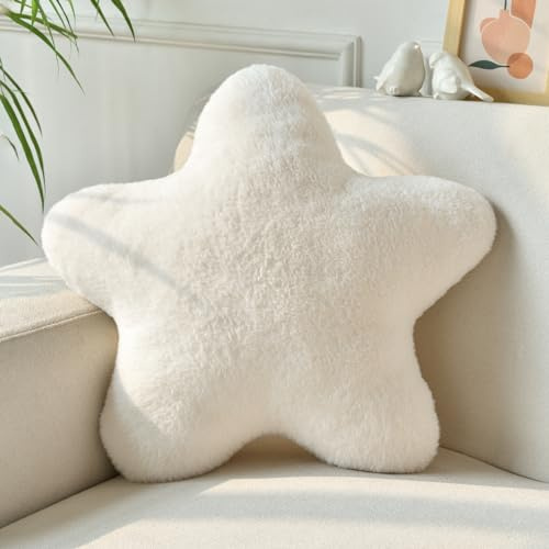 Xiashrk Star Pillow, Decorative Throw Pillows for Bed Couch, 15 Star Shaped Pillow Plush Floor Cushions Room Decor Pillow with Soft Faux Rabbit Fur for Sofa Bedroom Living Room