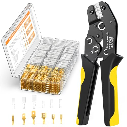 Crimpzange Flachsteckhülsen Set, 0.25-2.5 mm² Krimpzange mit 380 Stück Flachstecker Set, Steckverbinder Crimpzangen Tool Set, Presszange, Crimp Zange, Flachsteckhülsenzange, Crimpwerkzeug kabelschuhe