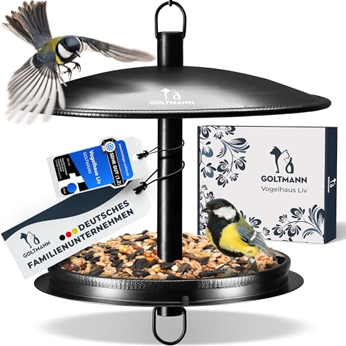 GOLTMANN® Vogelfutterhaus Liv zum Aufhängen | Das Futterhaus für Vögel aus rostfreiem Stahl | Vogelhaus zum Aufhängen für Garten, Terrasse und Balkon Deko wetterfest | Vogelhäuschen hängend