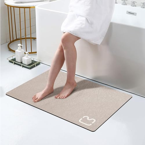 RUERYA Kiselgur badmatta, superabsorberande, halkfri, snabbtorkande, duschdraperi, stenbadmatta för badrum, tunna badrumsmattor, lämplig under dörren, maskintvättbar, 43,2 x