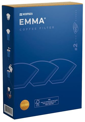 Carte Dozio - Filtro in carta EMMA by Konos per caffè, non sbiancato, naturale, dalla forma a cono, per caffè all'americana, realizzi fino a 2 tazze, confezione da 100 pezzi