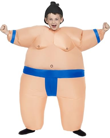 Spooktacular Creations Kids Inflatable Costume, Full Body Sumo with Blue Belt Air Blow Up Halloween Costumes, Sumo Wrestler Inflatable Suit with Hat