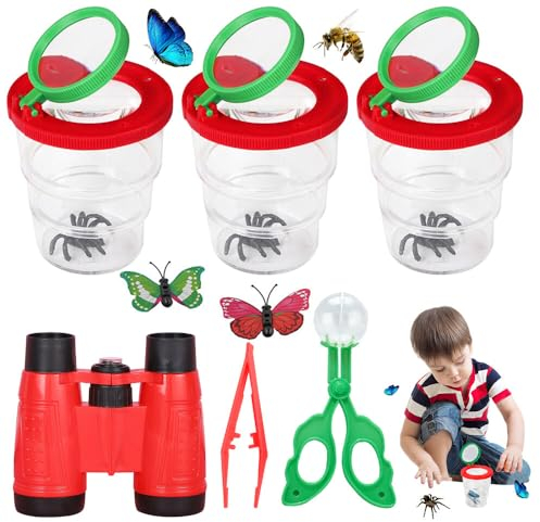 TGKYK Becherlupe Set, 11 Stück Becherlupen für Kinder Set mit Fernglas und Pinzetten, Faltbares Lupenbecher Kinder, Lupenglas für Kinder, Insektenglas mit Lupe Kinder für Insekten Forschen Outdoor