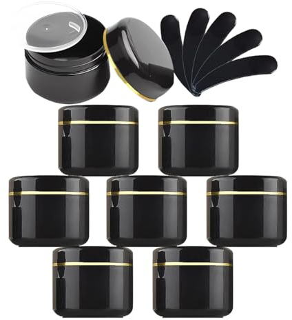 BPZXL 12 Stück 30ml Schwarz Leer Rund Kunststoff Kosmetikdose mit Goldband Schraubdeckel Cremedose Blech Creme Tiegel Dosen Behälter für Reisen kosmetik Salben