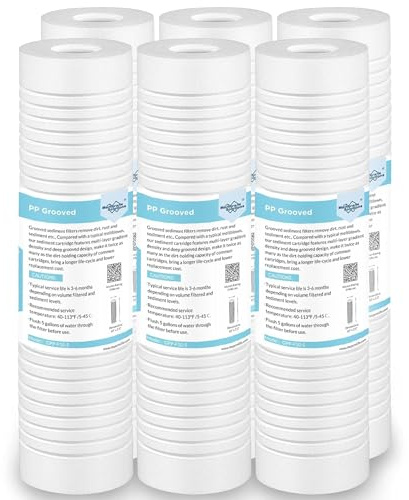 Membrane Solutions - Cartucho de filtro de agua de sedimentos ranurados de 0,5 micras (paquete de 6), filtro de agua para toda la casa, repuesto universal de 10 x 2,5 pulgadas para unidad de ósmosis