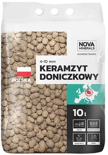 Nova Minerals Blähton 4–10 mm 10L – Tongranulat für Pflanzen & Drainage – Natürliches Keramsit Drainagematerial für Topfpflanzen, Garten, Hydroponik & Bodenverbesserung (10L Sack)