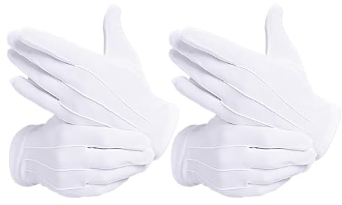 Bettinay 2 Pairs White Gloves for Handling Wedding Dress, Fancy Dress and Jewelry, Stitched Nylon Gloves