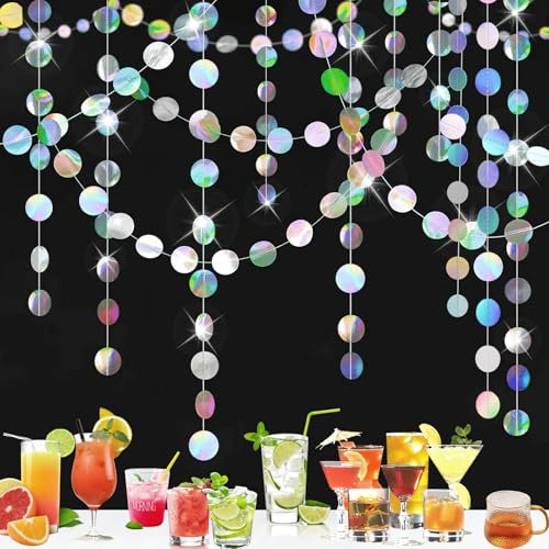 FainFun Lot de 4 guirlandes Rondes en Papier de 4 m, Guirlande à Paillettes, Champagne doré, Guirlande Romantique, Étoiles Rondes pour fêtes, Anniversaires, Mariages (Paillettes d'argent)