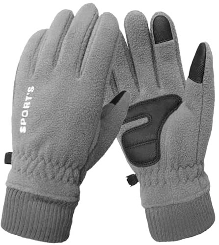 Fnaobai Fleece-Handschuhe für Damen und Herren, Winter, warm, Touchscreen, kaltes Wetter, verstellbare Handgelenk-Thermo-Fäustlinge zum Laufen, Skifahren, grau, Women