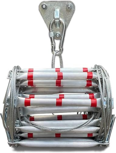 Escalera de Cuerda de Escape de Incendio,Escalera de Emergencia de Incendios,Escalera de Seguridad contra Incendios con Mosquetón,Capacidad Peso de hasta 2000 Libras,para Casa,Balcón,Barandilla (10m)