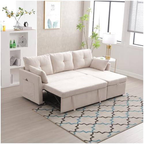 Lubvtti Sofá Cama 3 plazas, sofá esquinero en Forma de L con Asientos de Almacenamiento, sofá 3 plazas con Chaise Longue Derecha e Izquierda Intercambiable,Beige