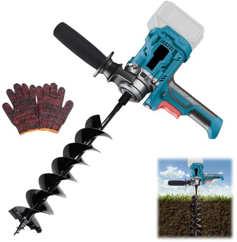 Taladro de tierra compatible con batería de 18-21 V (sin batería), excavadoras eléctricas de agujeros de poste, taladro eléctrico de tierra de 2 asas, interruptor de seguridad, para instalar