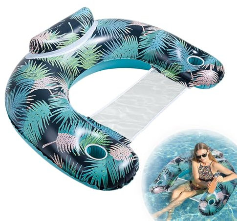 Schwimmender Poolstuhl, aufblasbarer Pool Sofa |Schwimmendes Wasserfloß aus PVC mit Getränkehalter | Schwimmbad-Poolstuhl, große Größe, einlagig für Poolspielzeug,Strandparty