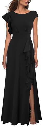 WOOSEA Women's Sexy Split Evening Cocktail Party Maxi A-Line Long Formal Dress Black