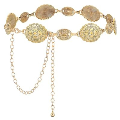 JYIXXZX Cintura Concho in Metallo Occidentale per Donna Cintura Boho Cowgirl Catena da Vita Vintage Regolabile in Argento e Oro Cinture Sottile Moda Cinture a Catena per Abiti Jeans (Oro 130)