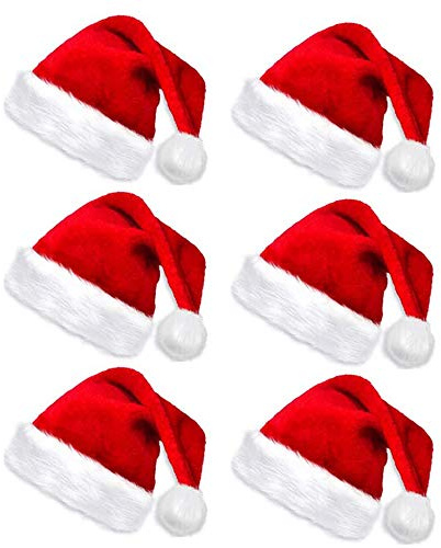 obqo 6 Pack Christmas Santa Hat, Unisex Christmas Hats Velvet Fabric Comfort Double Line Plush Chrismtas Costume Classic Hat