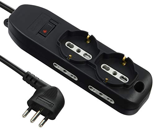 Electraline 61995 Multipresa 6 Posti, 2 Polivalenti, 4 Bivalenti 10/16A, Cavo 2 m, Spina Piccola 10A, Nero