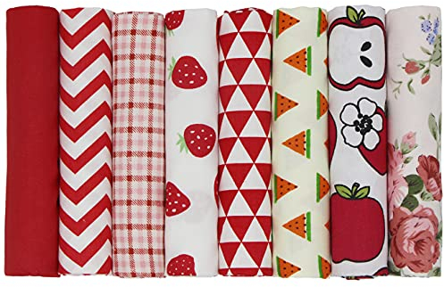 aufodara 8 Stück Baumwollstoff Meterware Stoff je 50CM x 50CM, Reiner Baumwolle, Stoffe zum Nähen Patchwork Stoffpaket zum Quilten DIY Basteln Handwerken Quadrate Baumwolltuch Modischen Mustern (Rot)