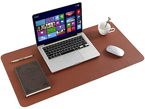 ARNTY Tappetino Scrivania,Tappeto Scrivania Copri in Similpelle PU,Grande Tappetino per Scrivania PC Proteggi Scrivania Doppia Facciata per Ufficio e Casa (Marrone&Grigio, 80*40cm)