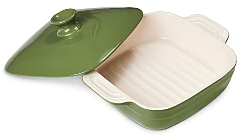 DOWAN Casseroles dish with lids, Ceramic Baking Dish With Lid, Casserole Dishes for oven, 1.6 Quarts Bakeware With Handle Oven Safe for Cooking, Dinner, Home Gift, 8 x 8 Inches, Green