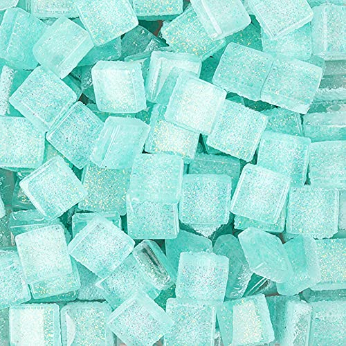 Glass Mosaic Tiles Square Glitter Crystal Mosaic Stones Glass Pieces for Art Craft Decoration 200g,1x1cm(Water Blue)