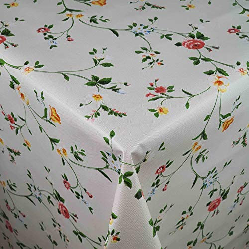 Wachstuch Wachstischdecke Tischdecke Gartentischdecke BlumenBeige Eckig 100 x 140 cm abwaschbar gefaltet