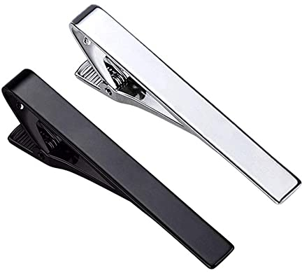 HREDZEO Krawattenklammer, 2 Stück Krawattenklammern Herren Krawattenzubehör Klassisches Geschenkset Krawattenklammer für Lange oder Kurze Stile Krawatte Hochzeit Business Clips (Silber,Schwarz)