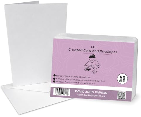 DJP A6 tomma vita förveckade 250 gsm kort och kuvert - för korttillverkning, jul, tack, babyshower och bröllop - 50-pack