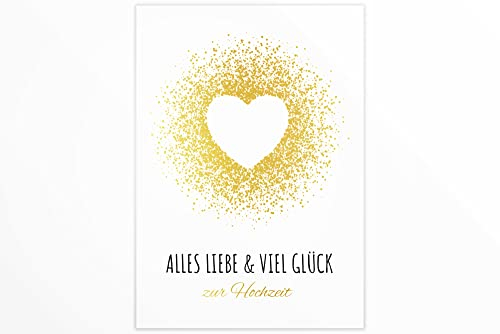 Friendly Fox Hochzeitskarte, 1x Karte zur Hochzeit Flitter, DIN A6 Klappkarte Alles Gute zur Hochzeit, Grußkarte inkl. Umschlag