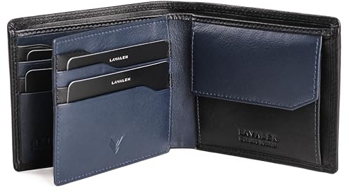Lavalen Portafoglio Uomo Pelle Vera - Portamonete Uomo Elegante con Blocco RFID - Porta Carte di Credito Grande – Wallet for Men - Portafoglio Slim con Portamonete - Idee Regalo Papà.