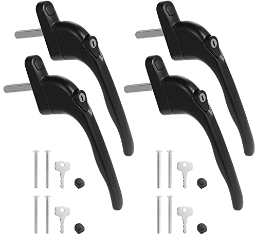 Moendergo Lot de 4 poignées de fenêtre universelles verrouillables en alliage d'aluminium avec broche de 43 mm de longueur pour l'intérieur et l'extérieur UPVC (noir)