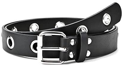 CUHZA Ceinture Femme à Clous et Double Boucle, Style Gothique en Cuir Noir pour Jeans, Pantalons, Jupes Courtes