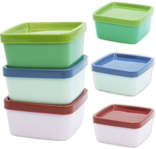 Navoys 6 Mini Snack Pots - Small Kids Lunchbox, Snack Pots, Toddlers Lunch, Snack Containers, Green, Pink and Blue, Microwave Safe Base 6 x 6 x 3.5cm