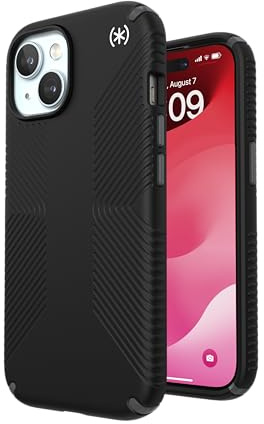 Speck iPhone 15 Hülle Schwarz - Slim Phone Case für 6,1 Zoll - Kompatibel mit iPhone 14 und 13 - Presidio2 Grip Schwarz/Schiefergrau/Weiß