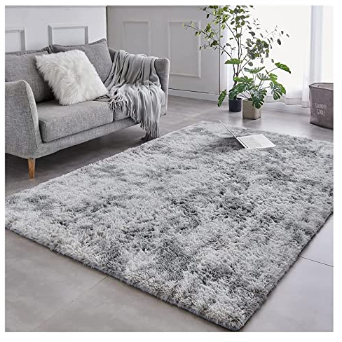 Bibykivn Alfombra Salon Pelo Largo Lavables, Shaggy Alfombras Dormitorio Modernas, Tapete Antideslizante Comedor Alfombra Grande para Interiores Estar Habitación (120x160 cm, Gris Claro)