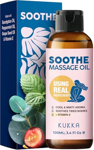 Kukka Soothe Massage Oil for Massage - 100ml - 100% Pure Natural, Warming for Women & Men with Eucalyptus, Peppermint, Grapeseed & Vitamin E