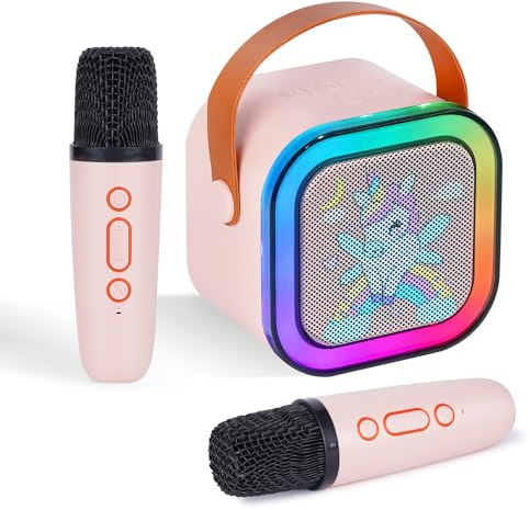 DYNASONIC A29 Karaoké avec Deux Microphones Haut-Parleur Bluetooth Karaoké Enfants Jouet Électronique Enfant Cadeaux pour Enfants 3-15 Ans (Licorne)