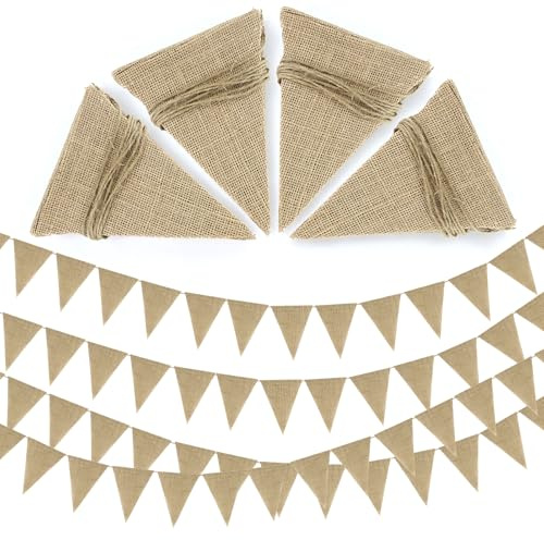 4 stycken vimpelgirlanger jute, vimpel girlang vimpelkedja utomhus väderbeständig, 52 st vintage imitation linne vimpel trädgård vimpelgirlang för bröllopsdekoration festdekoration trädgårdsdekoration
